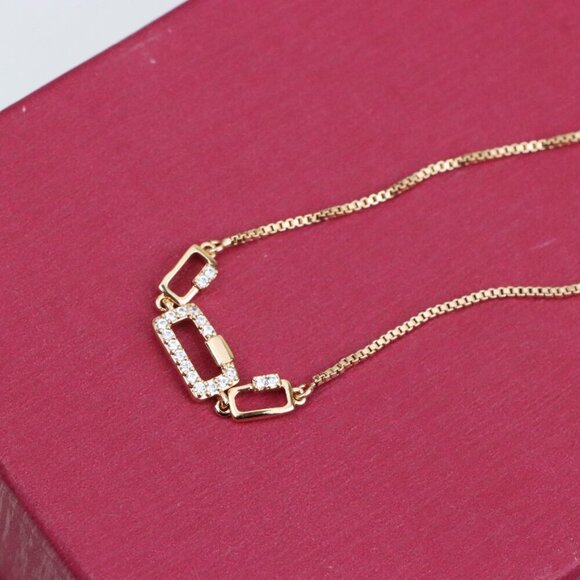 Elegant Rose Gold Adjustable Bracelet with Sparkling Rectangle Charms, XPAB0632 - Picture 12 of 12